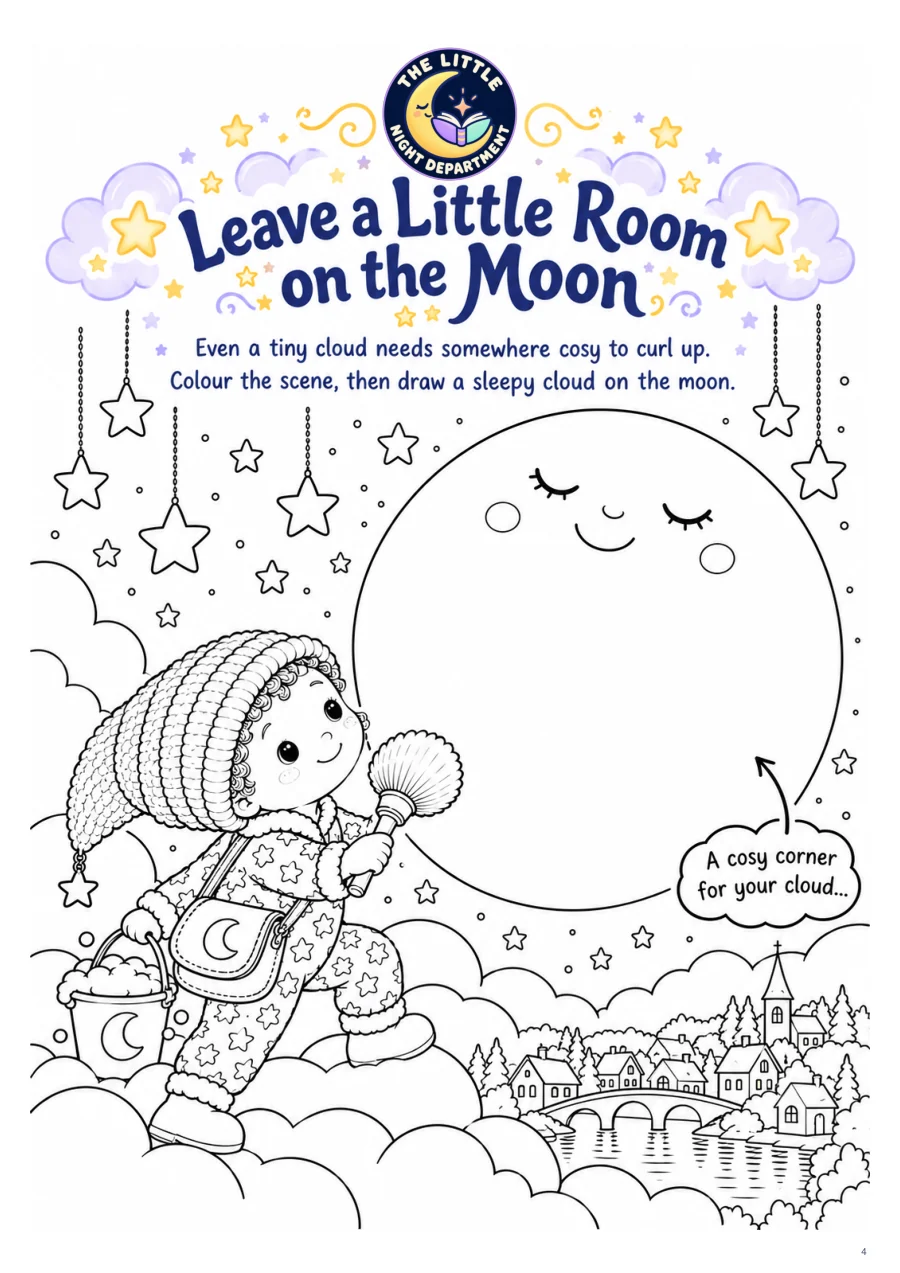 Leave a Little Room on the Moon: colour the Moon Polisher and draw a sleepy cloud on the moon